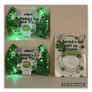 Saint Patrick's Day Shamrock Light Up Bracelet & Neck Bow Tie Party Dress Set
